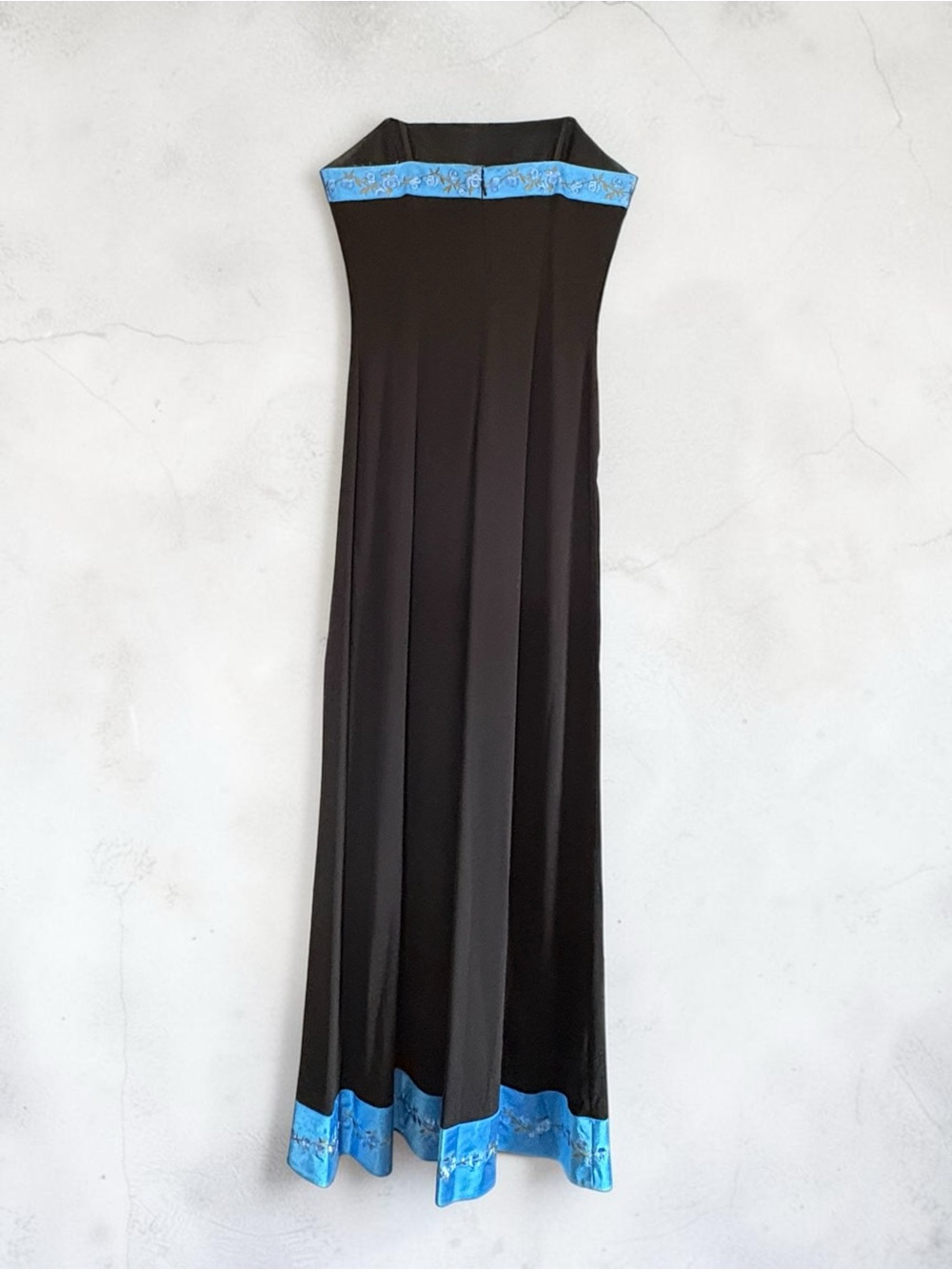VTG Papell Boutique Evening Strapless Maxi Dress Size 6 Black W/ Blue Satin Trim - Picture 6 of 16